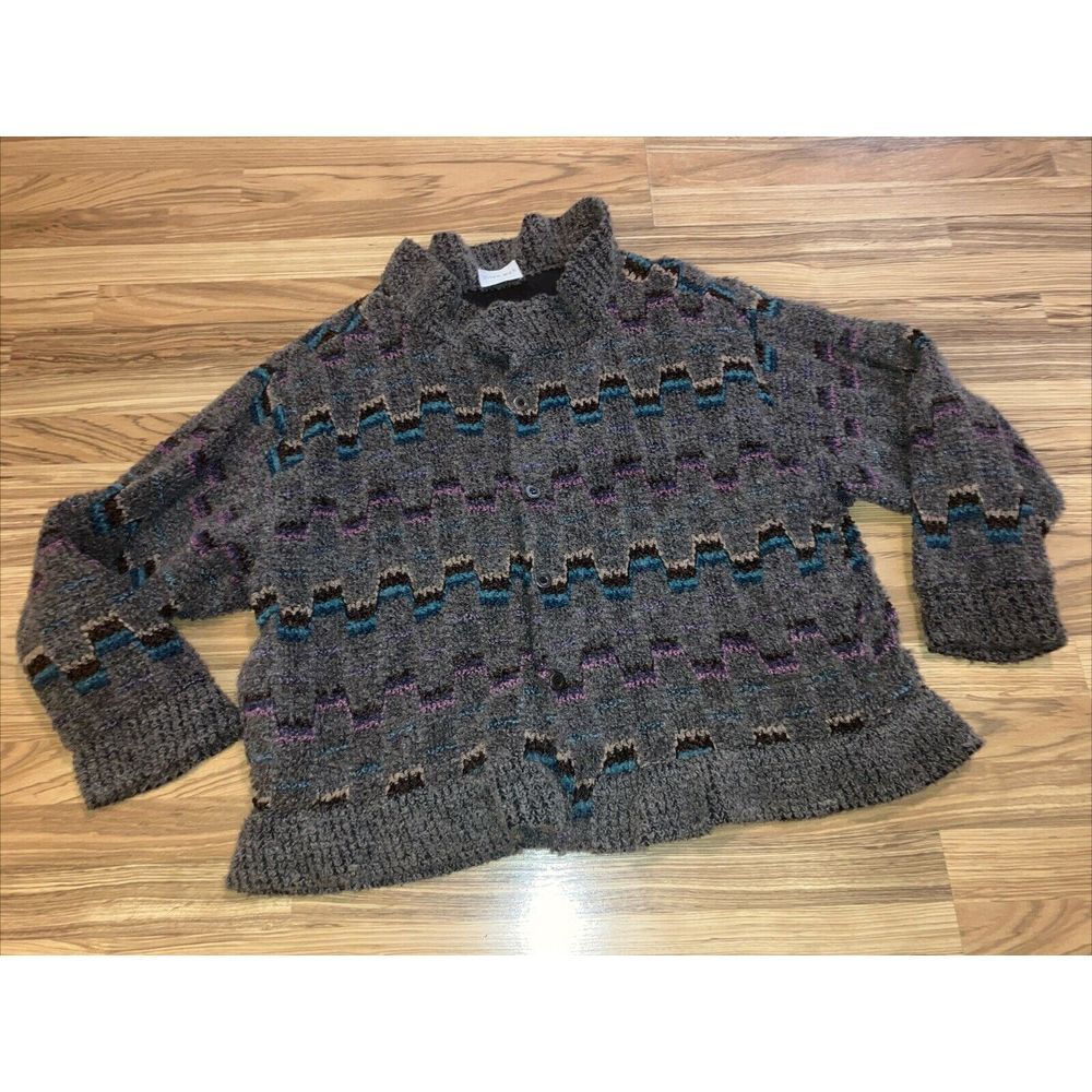 Allen Wah‎ Sweater Men's Sz XL Multi Mohair & Lambs Wool Blend Lined Aztec Look